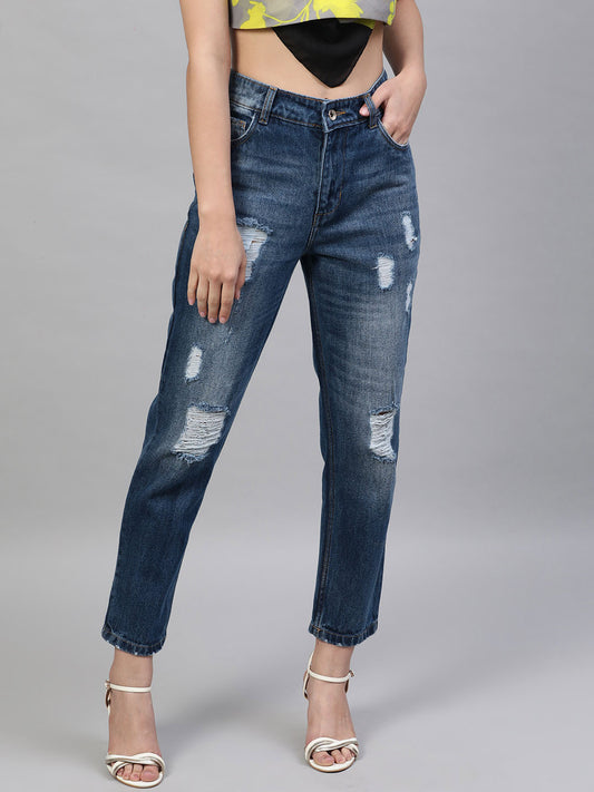 Relaxed Fit Mid-Rise Distressed Jeans