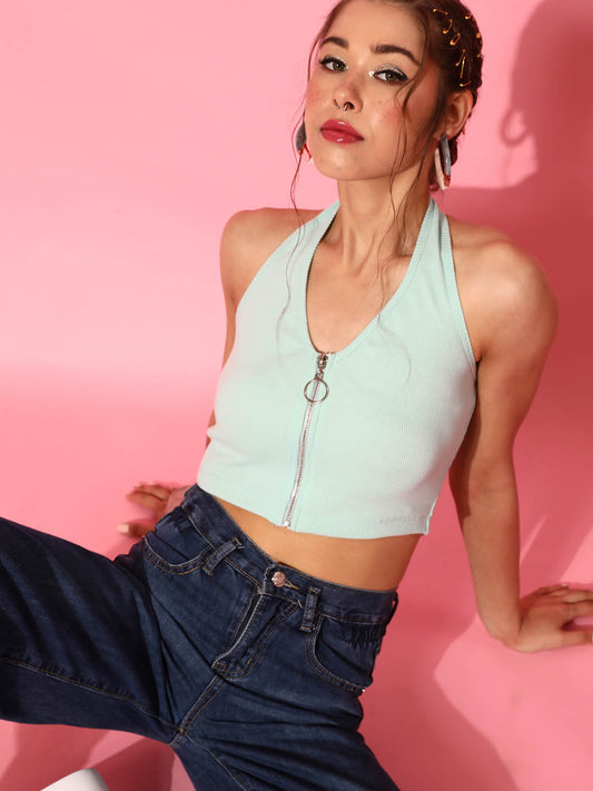 Front Zipper Crop Top