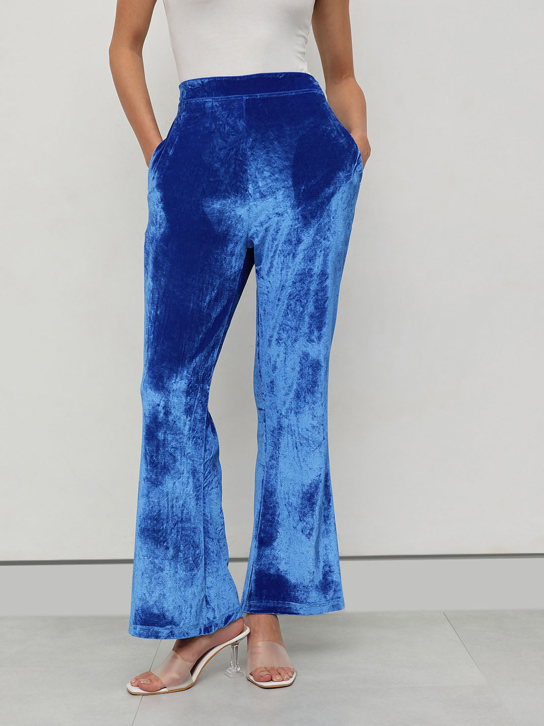flared trousers velvet blue trousers Velvet Trousers 36 Blue Velvet