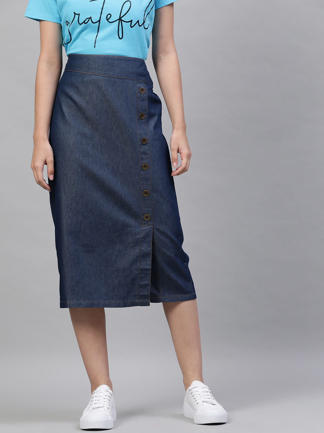 Buy StyleStone Blue Denim Midi Skirt for Womens Online  Tata CLiQ