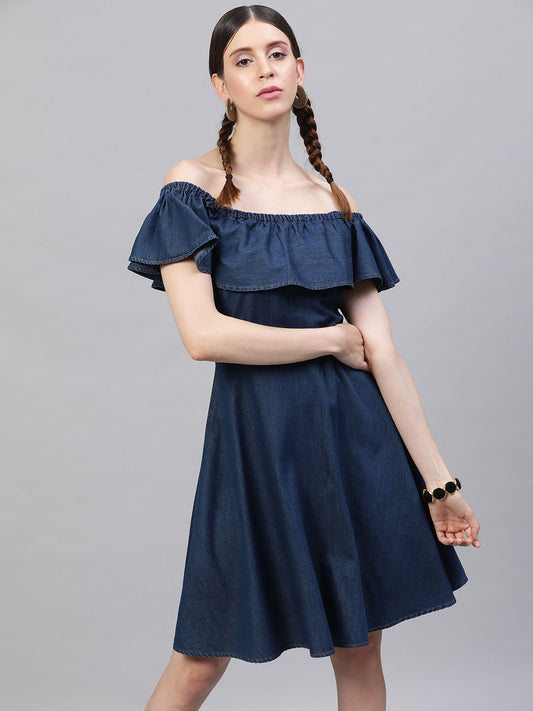 white christmas dresses Denim Blue Button Front Mini Dress main image 0