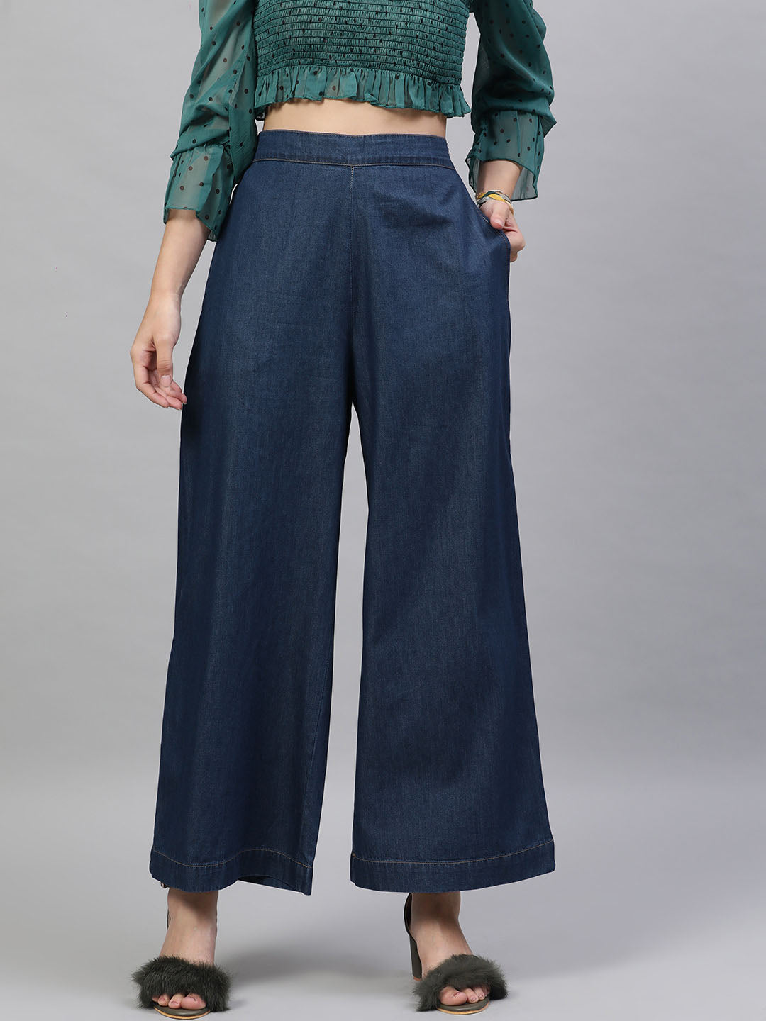 Buy Blue Crinkle Parallel Pants Online - Shop for W