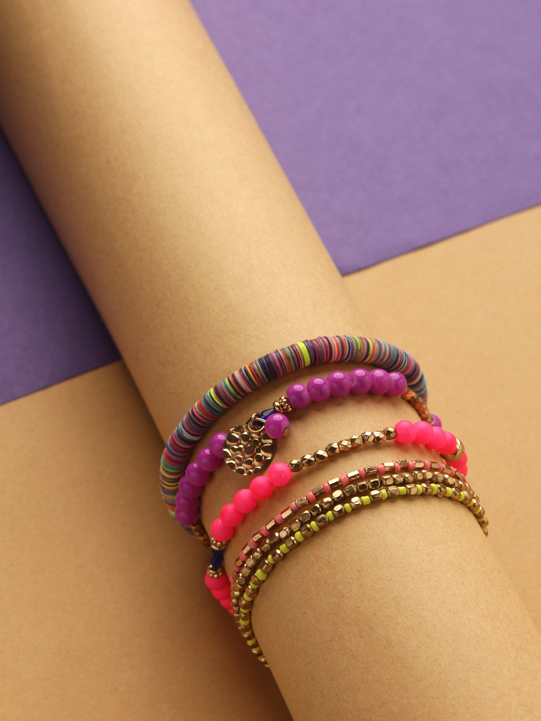 Pink Alloy Traditional Crystal Acrylic Bangle Bracelet Set