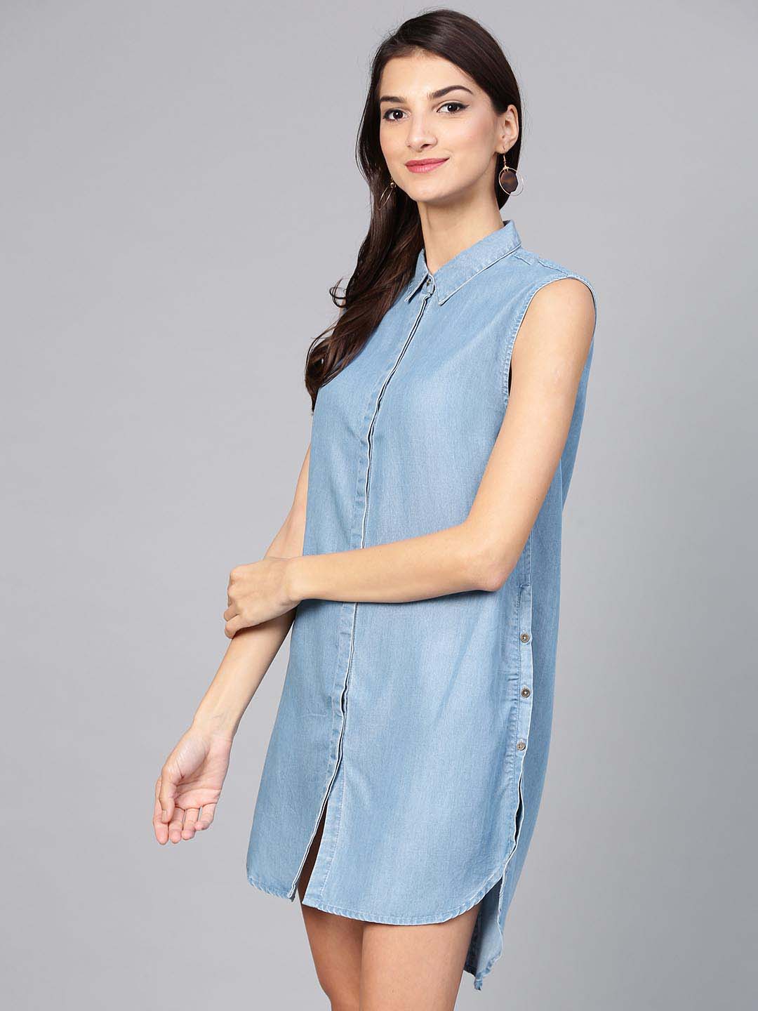 Buy Oshea Women Blue Denim Shirt Dress - Dresses for Women 1479390 | Myntra