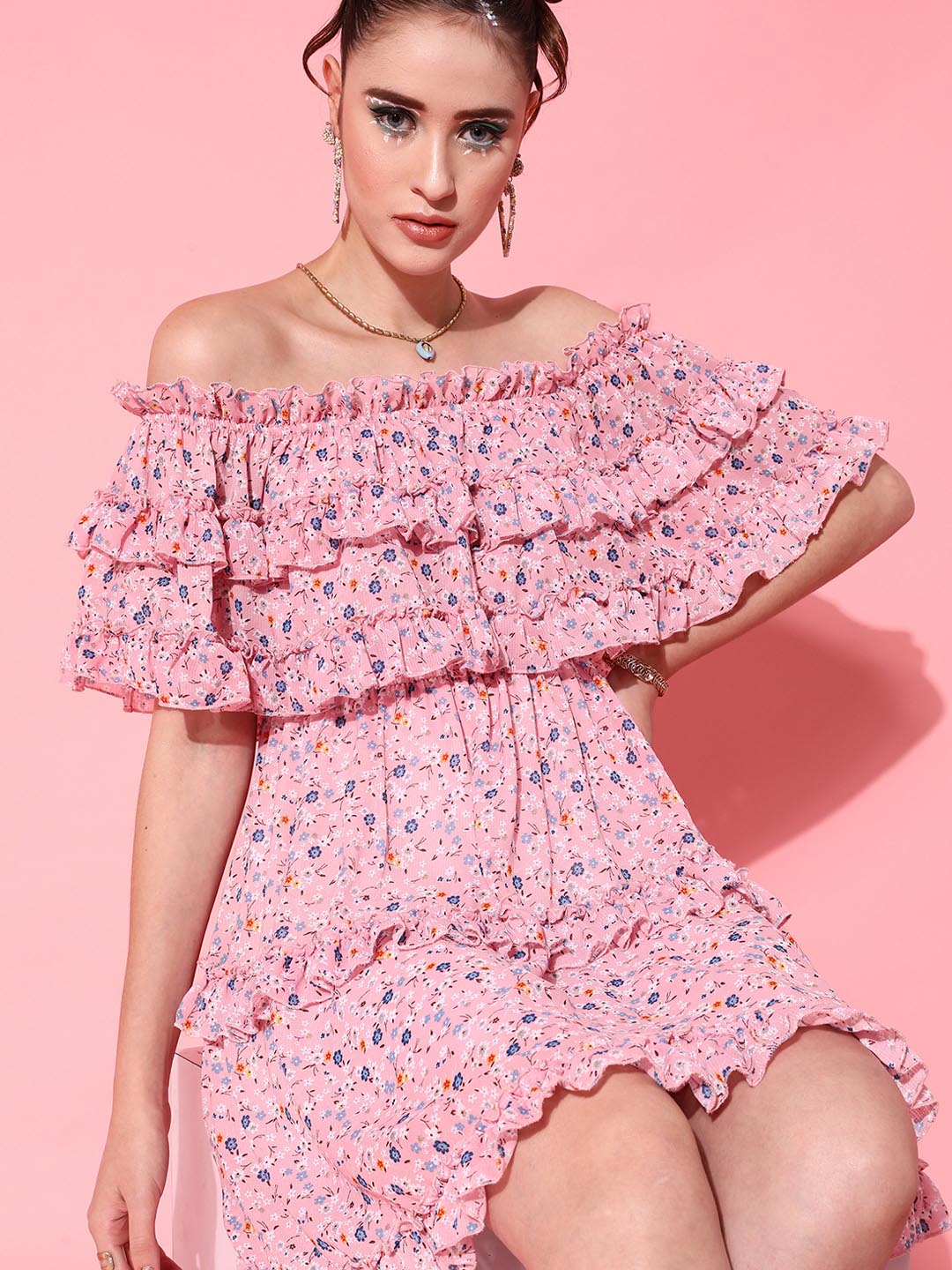 Pink tulle off shoulder short prom dress pink cocktail dress – toptby