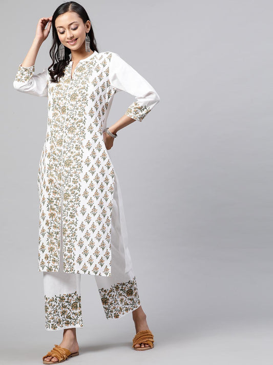 Women White Printed Kurta with Palazzos