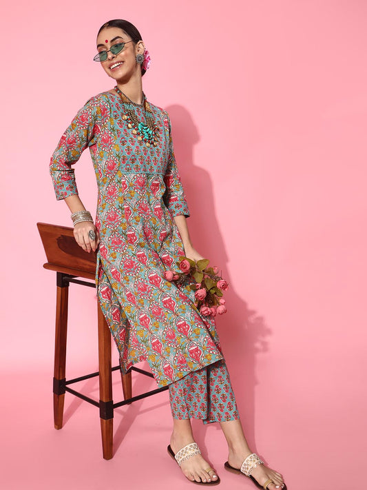 Floral Pure Cotton Kurta Set