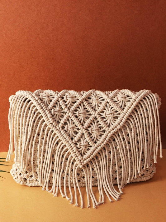 Natural Crochet Crossbody Handbag