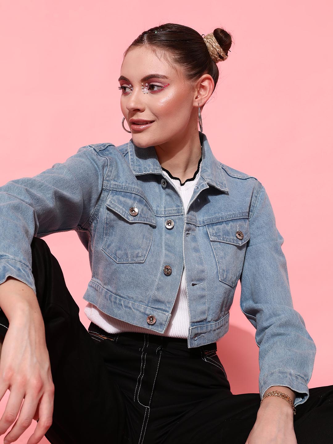 Buy online Side Tape Cropped Denim Jacket from western wear for Women by  Buynewtrend for ₹399 at 73% off | 2024 Limeroad.com