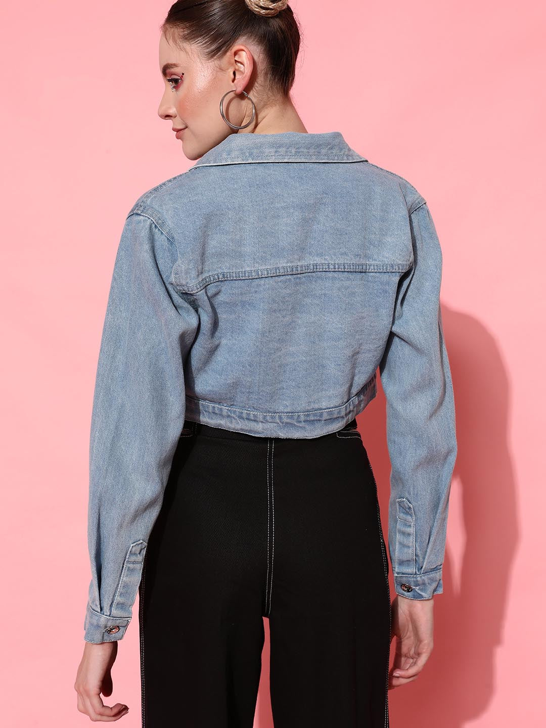 Women's Pink Cropped Denim Jacket | Boohoo UK