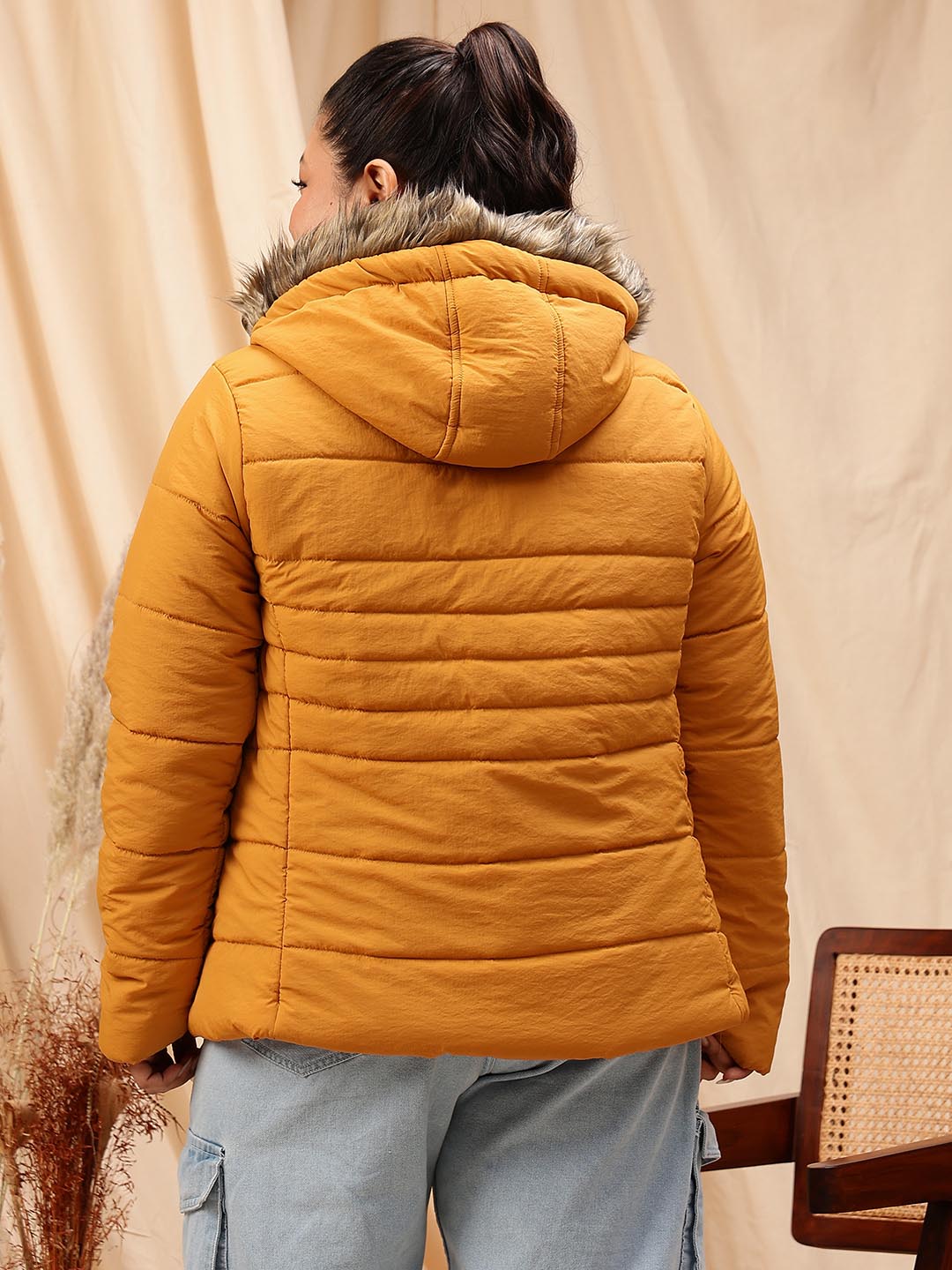 Fur Trim Puffer Coats With Faux Fur Hood Black Padded Puffer