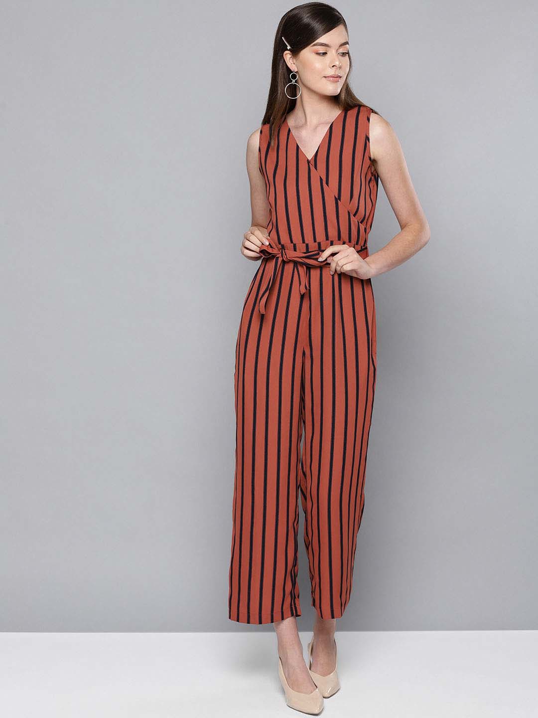 Buy ZINK LONDON Blue Stripes Sleeveless Polyester Womens Calf Length  Jumpsuit  Shoppers Stop