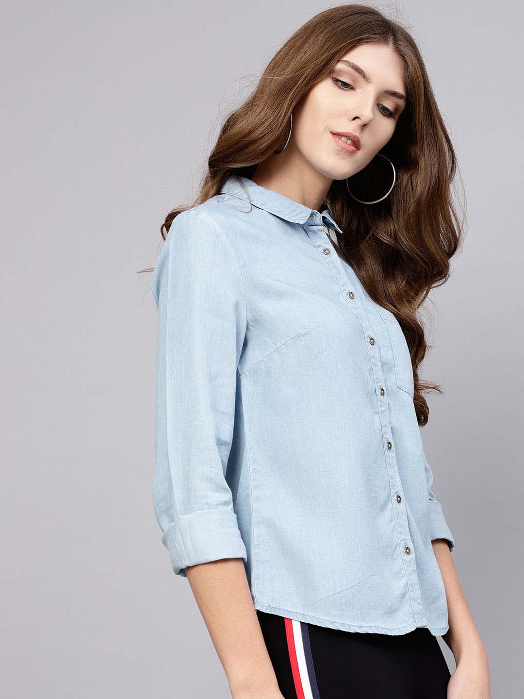 Aggregate more than 210 light blue denim shirt womens latest
