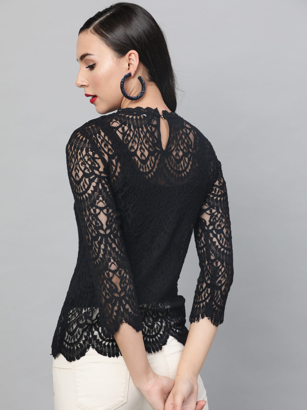 Picture This Black Long Sleeve Lace Top  Lace top long sleeve, Black lace  top long sleeve, Black lace tops