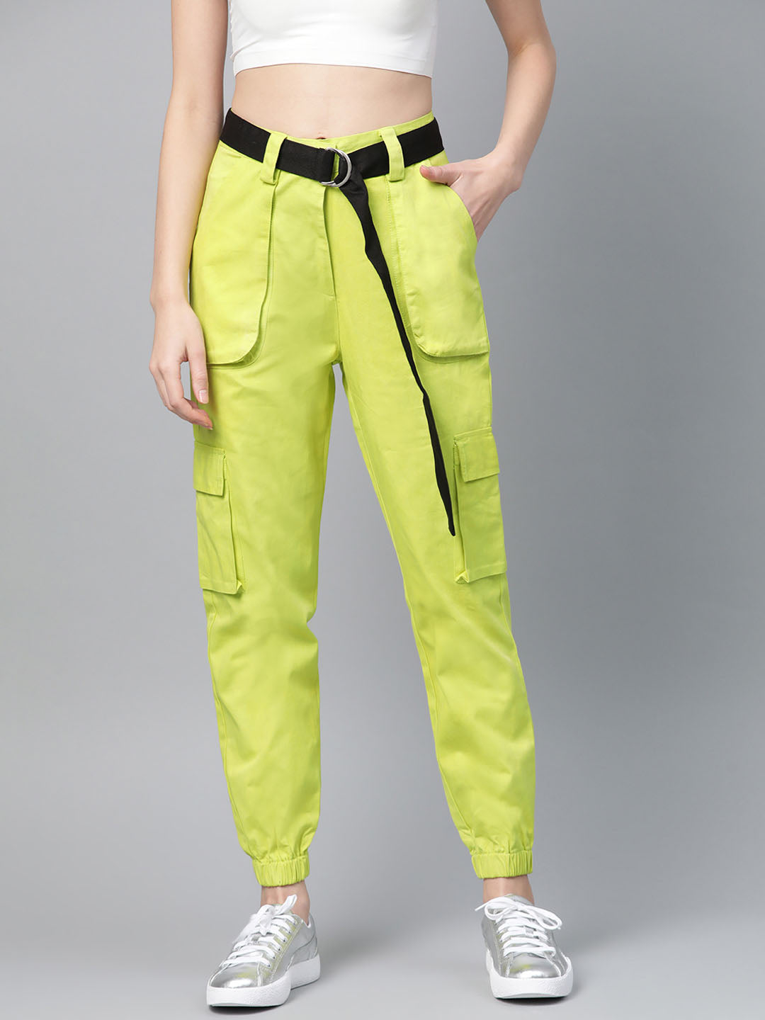 Twill cargo trousers  Green  Ladies  HM IN