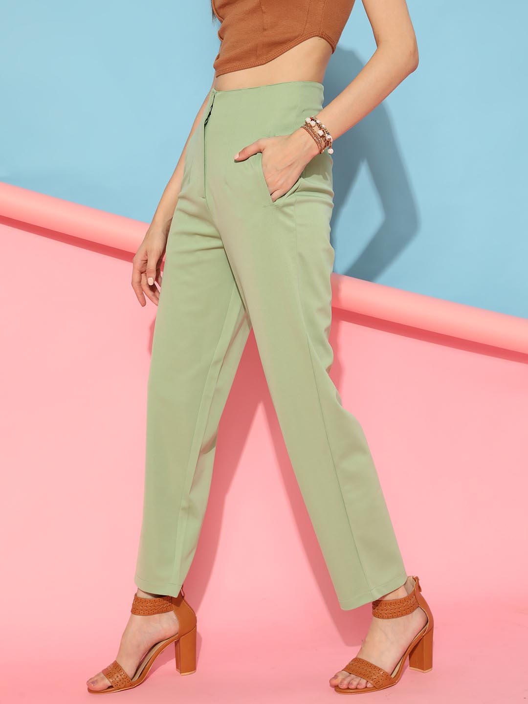 Off Duty India Trousers and Pants  Buy Off Duty India Everyday Straight  Leg High Waist Pants  Sage Green Online  Nykaa Fashion