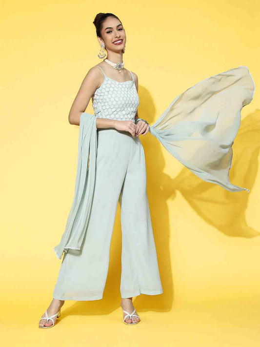 Crop Top, Palazo & Duppata